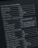 Technical specifications label on a black background