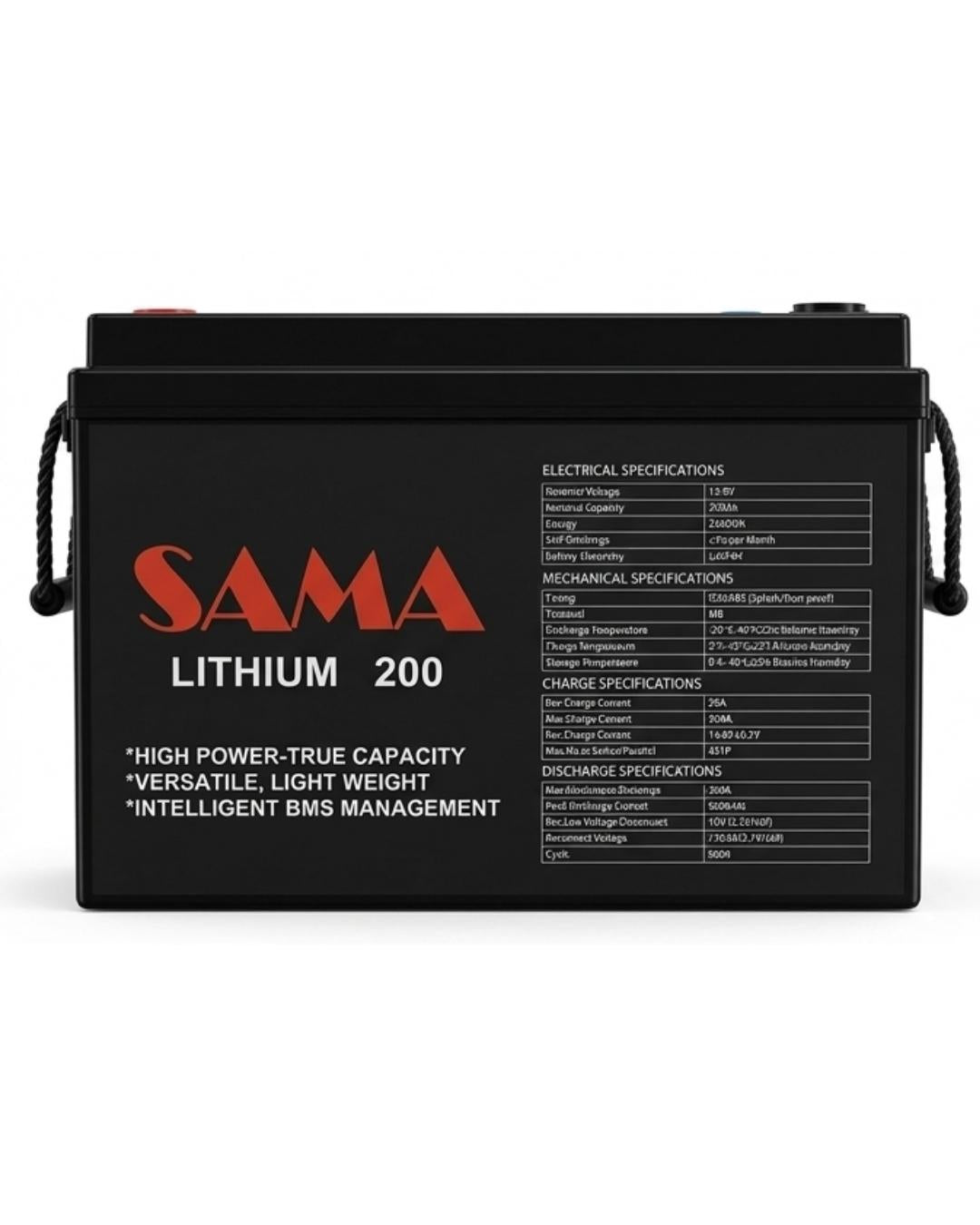 SAMA Lithium Battery side view in a white background