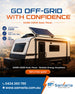 Advertisement for SAMS 230W Solar Panel with a camper van and solar panel on a desert background.