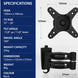 Monitor stand with specifications on a blue and white background