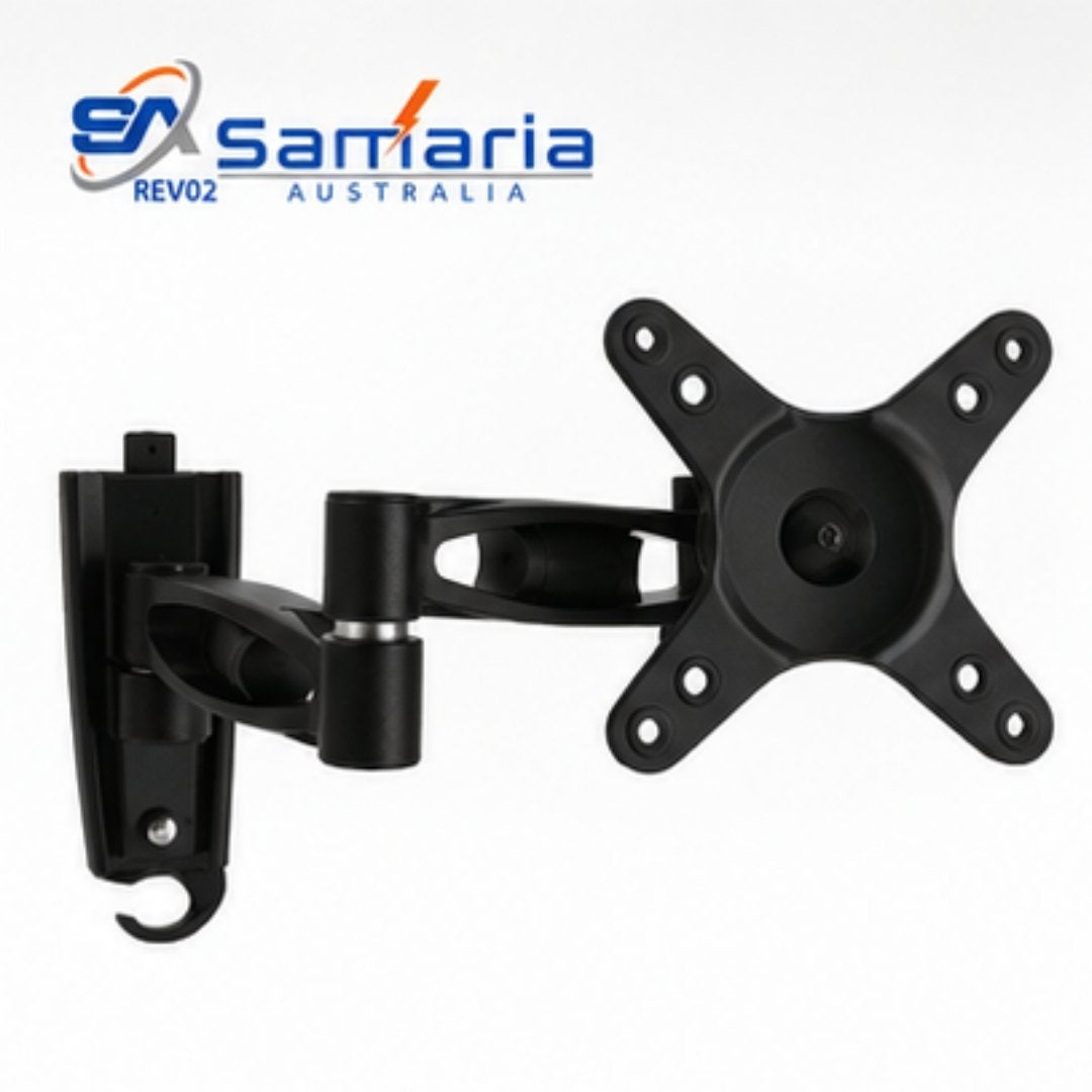 Black TV or monitor wall mount with Samaria Australia logo on a white background