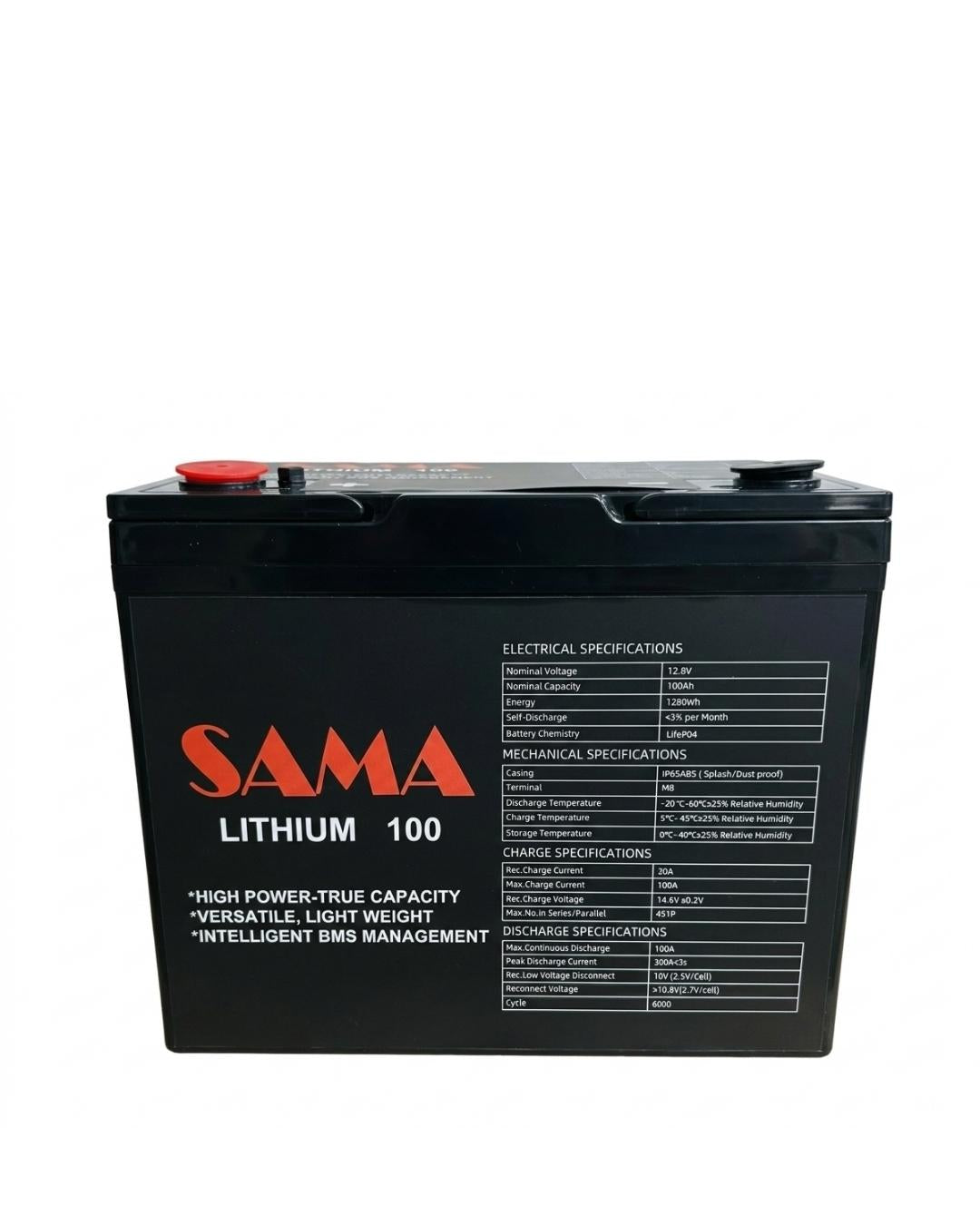 Battery placed in a white background showing specifications of the battery