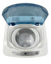White portable washing machine with blue lid on a white background
