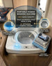 Portable power washing machine with features highlighted on a wooden surface.