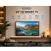 Samaria 24-inch smart TV displaying a mountainous landscape in a living room setting.