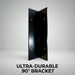 Black 90-degree bracket on a gray background with text 'ULTRA-DURABLE 90° BRACKET'.