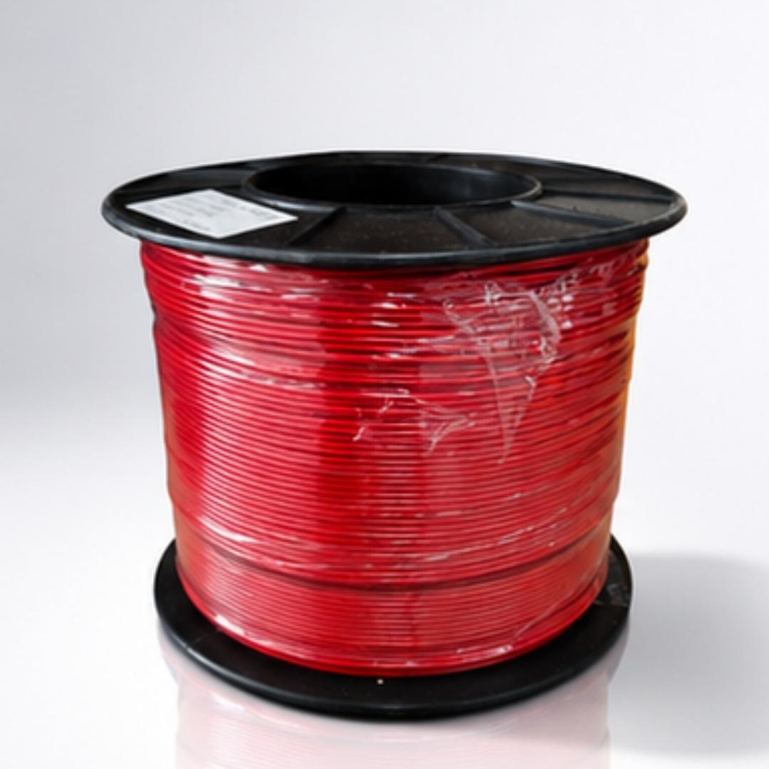 Spool of red wire on a white background