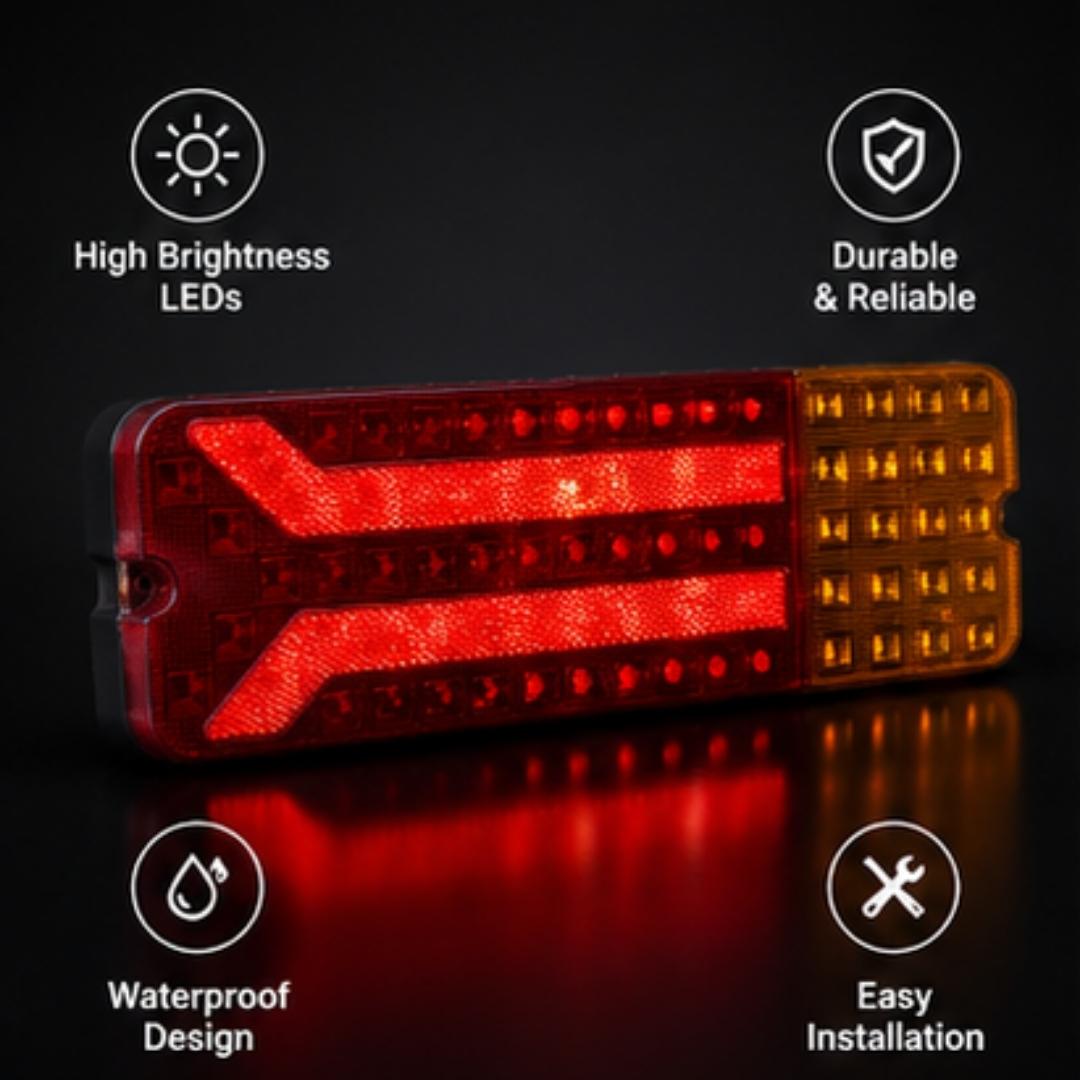 Red and orange LED light with features highlighted on a black background