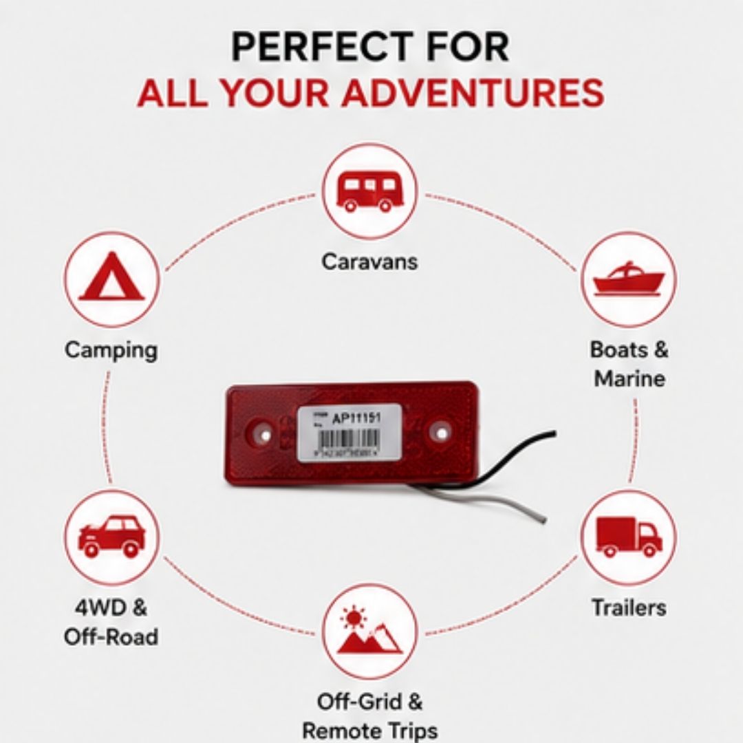 Red device with icons and text indicating its use for various outdoor activities.