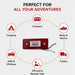 Red device with icons and text indicating its use for various outdoor activities.