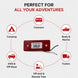 Red device with icons and text indicating its use for various outdoor activities.
